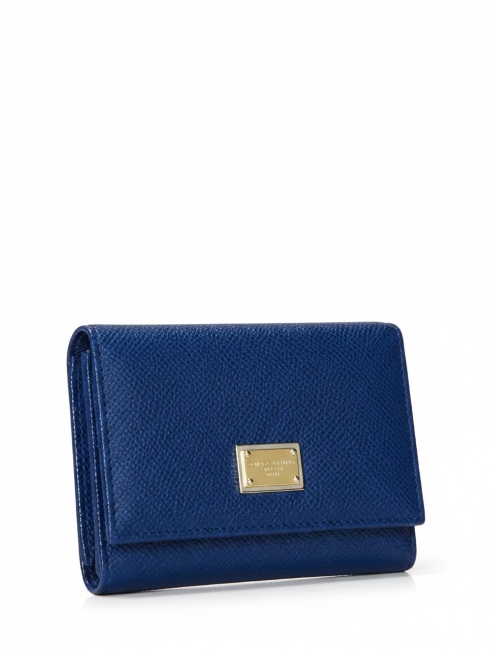 Dolce & Gabbana D&G Blue Dauphine Leather French Flap Trifold Wallet Zip Italy